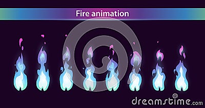 Blue fire animation sprites Vector Illustration
