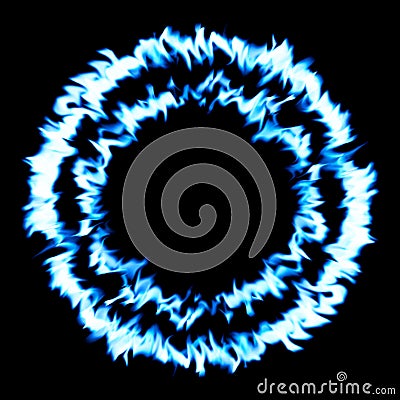 Blue fire in circle / black background. Stock Photo