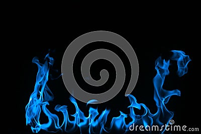 Blue Fire isolated on a black background. Stock Photo