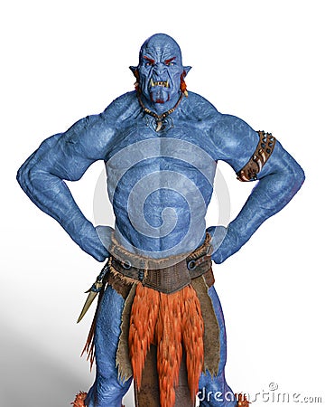 Blue fire ogre in white background Stock Photo