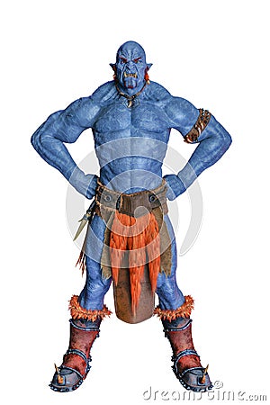 Blue fire ogre in white background Stock Photo