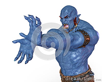 Blue fire ogre in white background Stock Photo