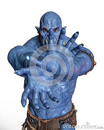 Blue fire ogre in white background Stock Photo