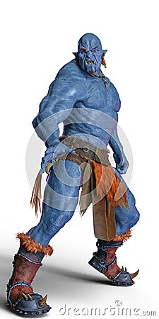 Blue fire ogre in white background Stock Photo