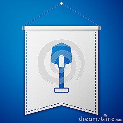 Blue Fire shovel icon isolated on blue background. Fire protection equipment. Equipment for firefighter. White pennant Vector Illustration