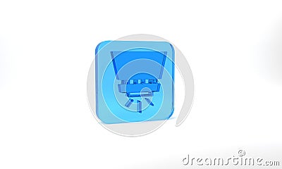 Blue Fire sprinkler system icon isolated on grey background. Sprinkler, fire extinguisher solid icon. Glass square Cartoon Illustration