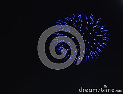 Blue firework burst in the black sky on the Fourth of July Stock Photo