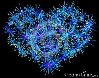 Blue Fireworks heart shape for Valentines Day Stock Photo