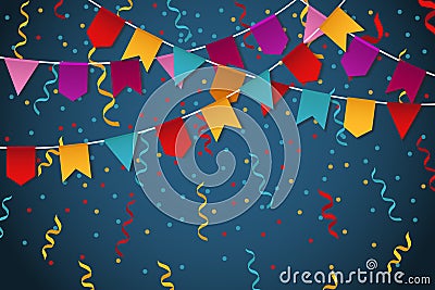 Blue flag garland party celebration background for feast banner vector illustration Vector Illustration