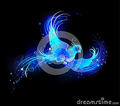 Blue flame bird on black background Vector Illustration