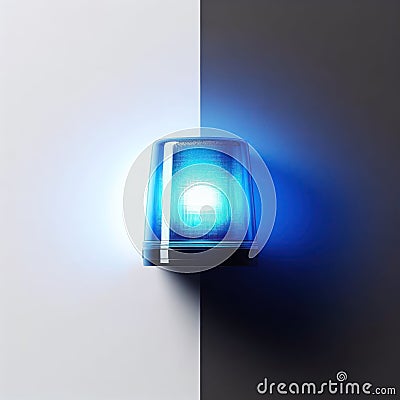 Blue flashing beacon close-up on two-tone background. Stock Photo