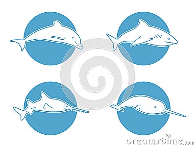 Blue flat logo dolphin for company and business. Vector Illustration