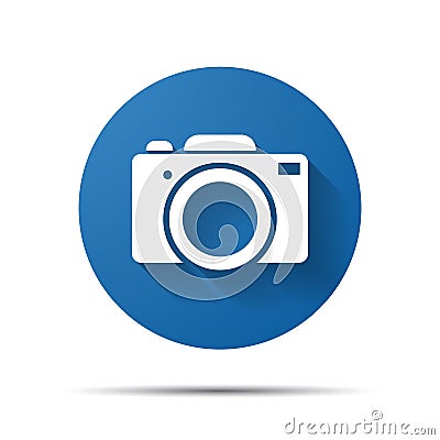 Blue flat photo camera icon Vector Illustration