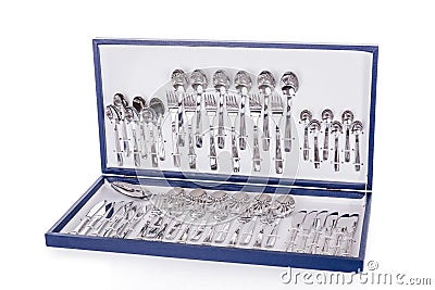 Blue flatware box isolated Stock Photo