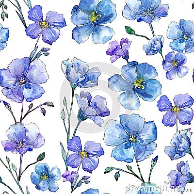 Blue flax. Floral botanical flower. Wild spring leaf wildflower pattern. Stock Photo