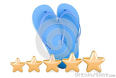 Blue flip-flops with five golden stars, 3D rendering Stock Photo