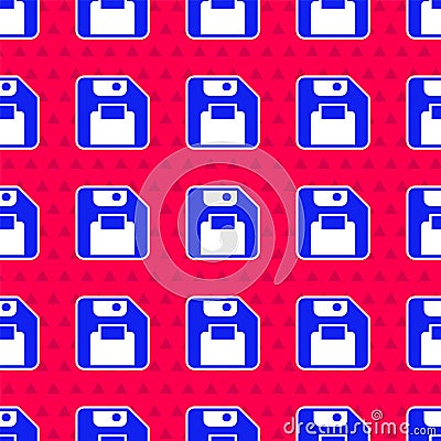 Blue Floppy disk for computer data storage icon isolated seamless pattern on red background. Diskette sign. Vector Vector Illustration