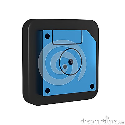 Blue Floppy disk for computer data storage icon isolated on transparent background. Diskette sign. Black square button. Stock Photo