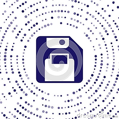 Blue Floppy disk for computer data storage icon isolated on white background. Diskette sign. Abstract circle random dots Stock Photo