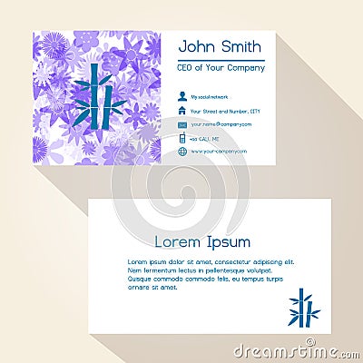 Blue floral and bamboo business card design eps10 Vector Illustration