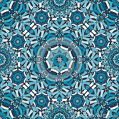 Blue floral kaleidoscope pattern Vector Illustration
