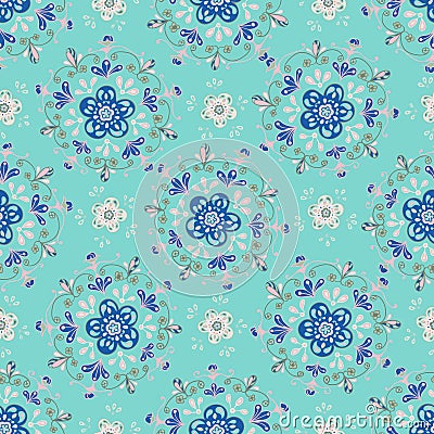 Blue Floral Mandala with a Turquoise Background Vector Illustration