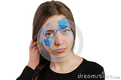 Blue floral ornament face painting Stock Photo