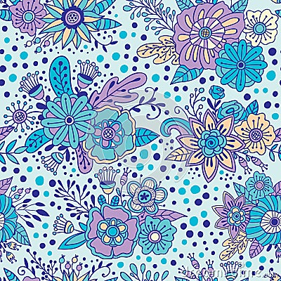 Flower bouquets vector seamless pattern. Floral decorative blue background Vector Illustration