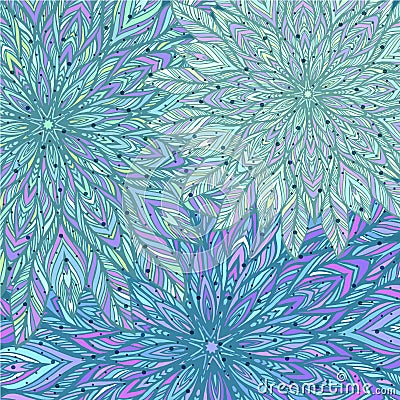 Blue floral patchwork background. Mandala boho chic style. Rich flower ornament. design elements. Vector Illustration