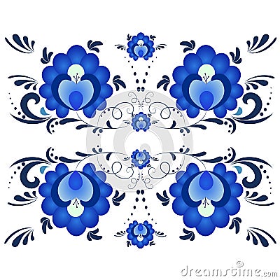 Blue floral textile pattern in Russian style Gzhel. Stock Photo