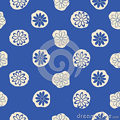 Blue Beige Floral Seamless Vector Design Stock Photo