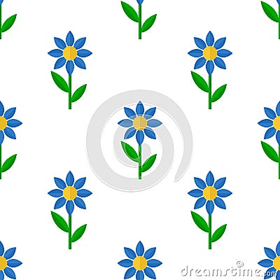 Blue Flower Flat Icon Seamless Pattern Vector Illustration