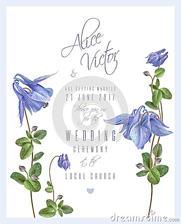 Blue flower invitation card Vector Illustration