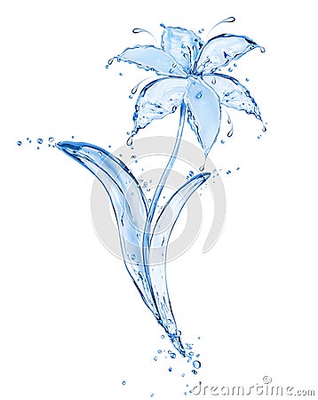 Blue flower made of fresh water splashes isolated on white Stock Photo