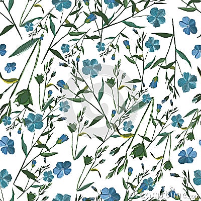 blue flower spring pattern set twigs buttercups green buds Vector Illustration