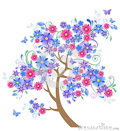 Blue flowering tree Vector Illustration