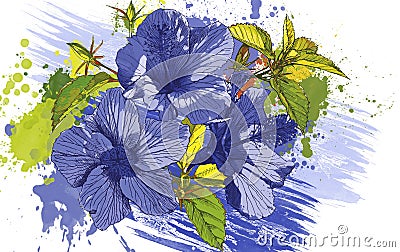 Blue flowers drawn Stock Photo