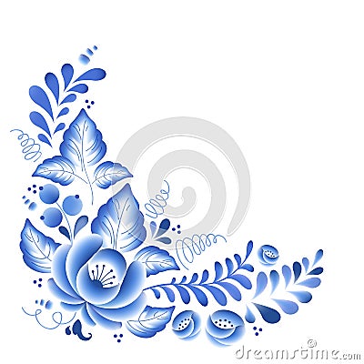 Blue flowers floral russian porcelain beautiful Vector Illustration