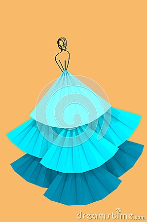 Blue fluffy dress woman silhouette 3D illustration Cartoon Illustration