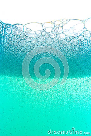 Blue foam bubbles liquid background Stock Photo