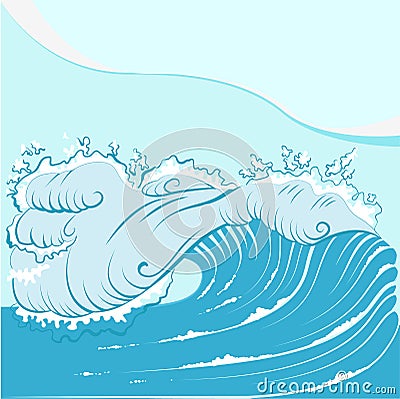 Blue foamy sea wave Vector Illustration