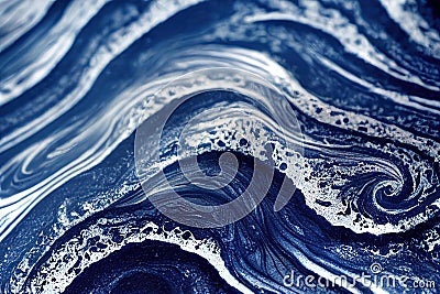 Blue foamy water swirl and marine wave flowing liquid motion abstract background. Fluid art resin epoxy craft acrylic Stock Photo