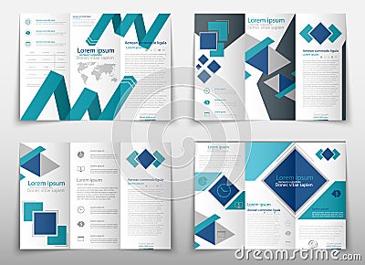 Leaflet cover presentation abstract geometric background, layout in A4 size Blue fold set technology annual report Vector Illustration