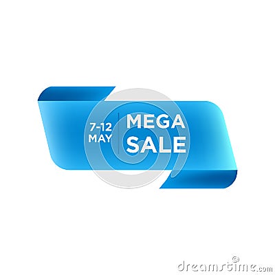 Blue folded round ribbon. Mega Sale banner template design. Big Mega sale special offer. Special offer banner for poster, flyer, Vector Illustration