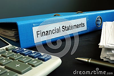 Blue folder with Financial Statements Stock Photo