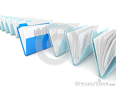 Blue folder in a row Stock Photo