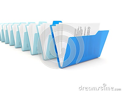 Blue folder in a row Stock Photo