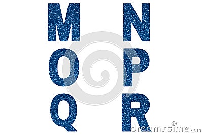 Blue font Alphabet m, n, o, p, q ,r made of blue sparkle background. Stock Photo