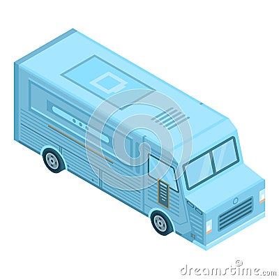Blue food truck icon, isometric style Vector Illustration