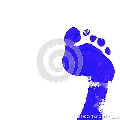 Blue foot Print. foot. Blue Prints on white background. Watercolor design. Stock Photo